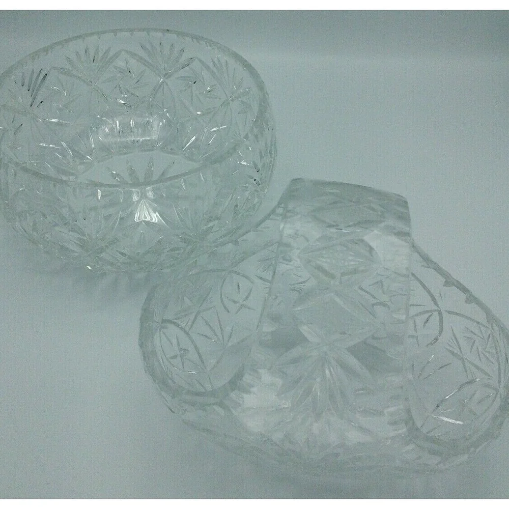 Irena 24% Lead Crystal Bowl & Matching Basket Easter Set With Stars & Palms 2 pc